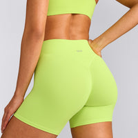 SoftMotion™ High Waisted Shorts 6" with Gray Logo | Citrus Green