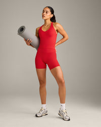 SoftMotion™ High Waisted Shorts 6" with Grey Logo | Fiery Red