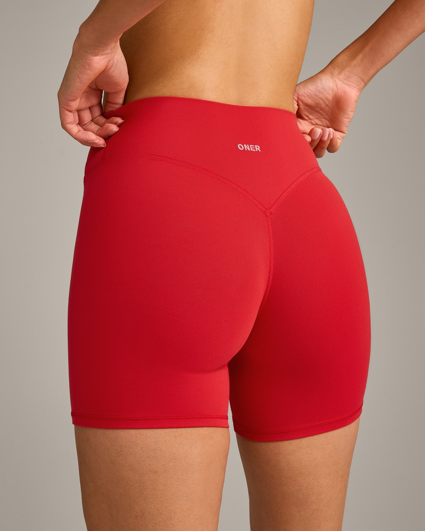 SoftMotion™ High Waisted Shorts 6" with Grey Logo | Fiery Red