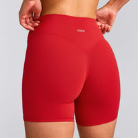 SoftMotion™ High Waisted Shorts 6" with Grey Logo | Fiery Red