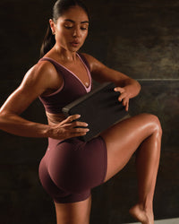 SoftMotion™ High Waisted Shorts 6" with Grey Logo | Velvet Mocha