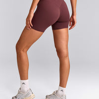 SoftMotion™ High Waisted Shorts 6" with Grey Logo | Velvet Mocha