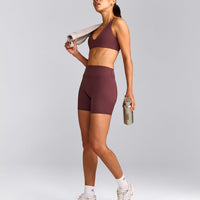 SoftMotion™ High Waisted Shorts 6" with Grey Logo | Velvet Mocha