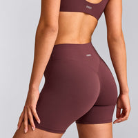 SoftMotion™ High Waisted Shorts 6" with Grey Logo | Velvet Mocha