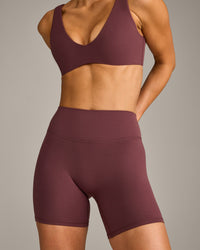 SoftMotion™ High Waisted Shorts 6" with Grey Logo | Velvet Mocha