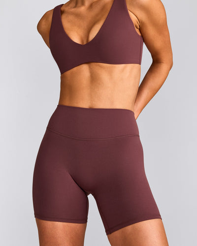 SoftMotion™ High Waisted Shorts 6" with Grey Logo | Velvet Mocha