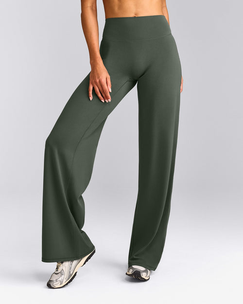 SoftMotion™ Straight Leg Trousers with Gray Logo | Dark Khaki
