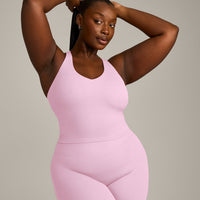 SoftMotion™ Racer Back Mid Vest with Built in Bra Shelf with Grey Logo | Chalk Pink