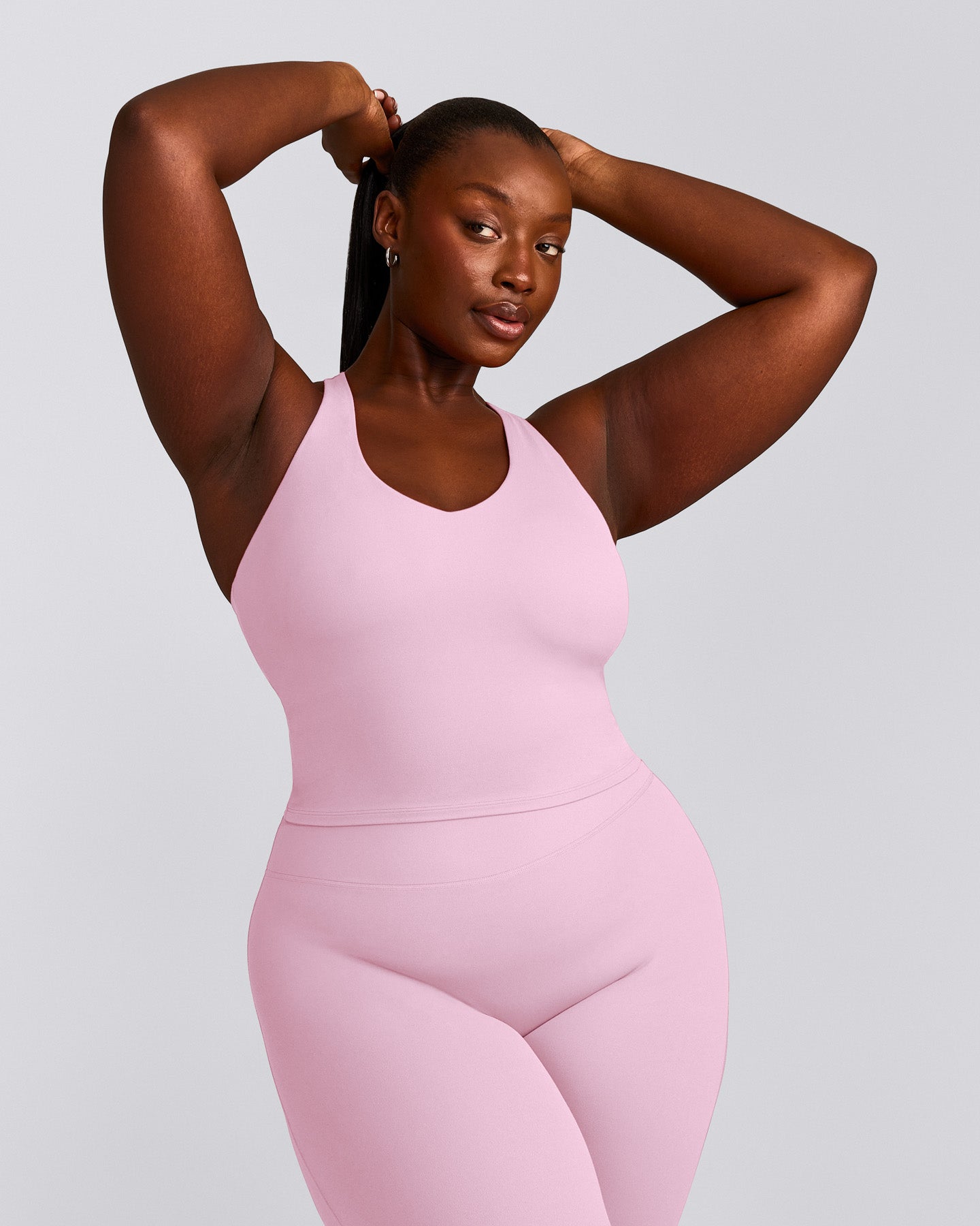 SoftMotion™ Racer Back Mid Vest with Built in Bra Shelf with Grey Logo | Chalk Pink