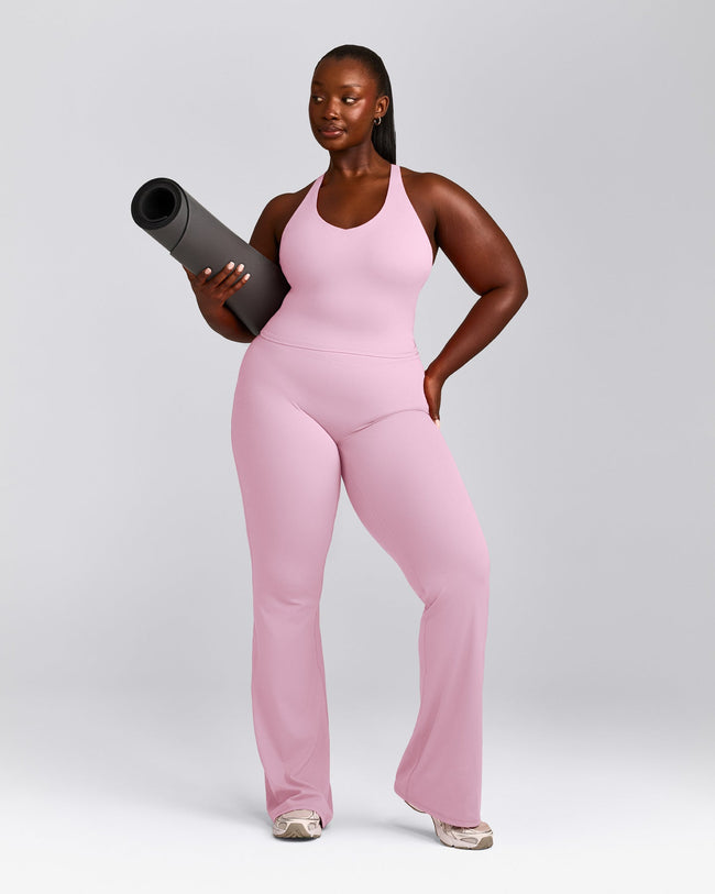 SoftMotion™ Racer Back Mid Vest with Built in Bra Shelf with Grey Logo | Chalk Pink