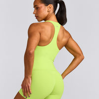 SoftMotion™ Racer Back Mid Vest with Built in Bra Shelf with Grey Logo | Citrus Green