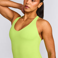 SoftMotion™ Racer Back Mid Vest with Built in Bra Shelf with Grey Logo | Citrus Green