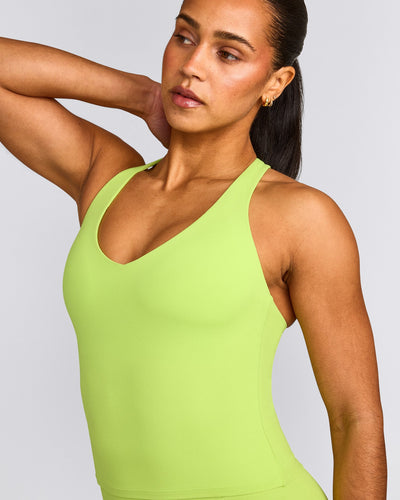 SoftMotion™ Racer Back Mid Vest with Built in Bra Shelf with Grey Logo | Citrus Green