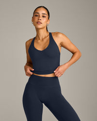 SoftMotion™ Racer Back Mid Vest with Built in Bra Shelf with Grey Logo | True Blue