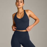 SoftMotion™ Racer Back Mid Vest with Built in Bra Shelf with Grey Logo | True Blue