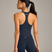 SoftMotion™ Racer Back Mid Vest with Built in Bra Shelf with Grey Logo | True Blue