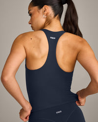 SoftMotion™ Racer Back Mid Vest with Built in Bra Shelf with Grey Logo | True Blue