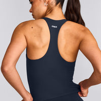 SoftMotion™ Racer Back Mid Vest with Built in Bra Shelf with Grey Logo | True Blue
