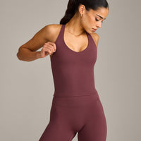SoftMotion™ Racer Back Mid Vest with Built in Bra Shelf with Grey Logo | Velvet Mocha