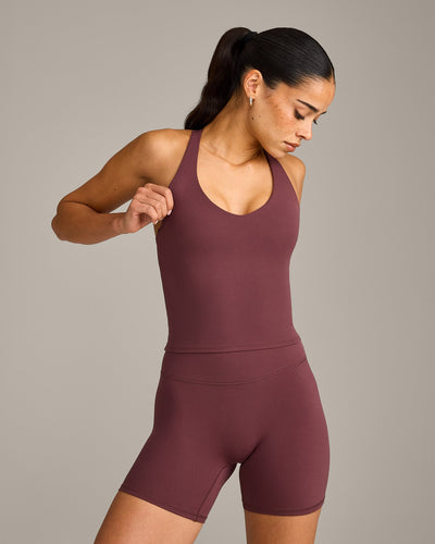 SoftMotion™ Racer Back Mid Vest with Built in Bra Shelf with Grey Logo | Velvet Mocha