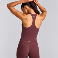 SoftMotion™ Racer Back Mid Vest with Built in Bra Shelf with Grey Logo | Velvet Mocha