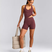 SoftMotion™ Racer Back Mid Vest with Built in Bra Shelf with Grey Logo | Velvet Mocha