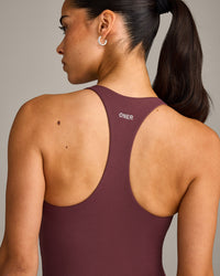 SoftMotion™ Racer Back Mid Vest with Built in Bra Shelf with Grey Logo | Velvet Mocha