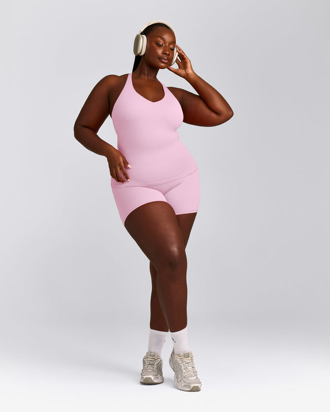 SoftMotion™ Racer Back Vest with Built in Bra Shelf with Grey Logo | Chalk Pink