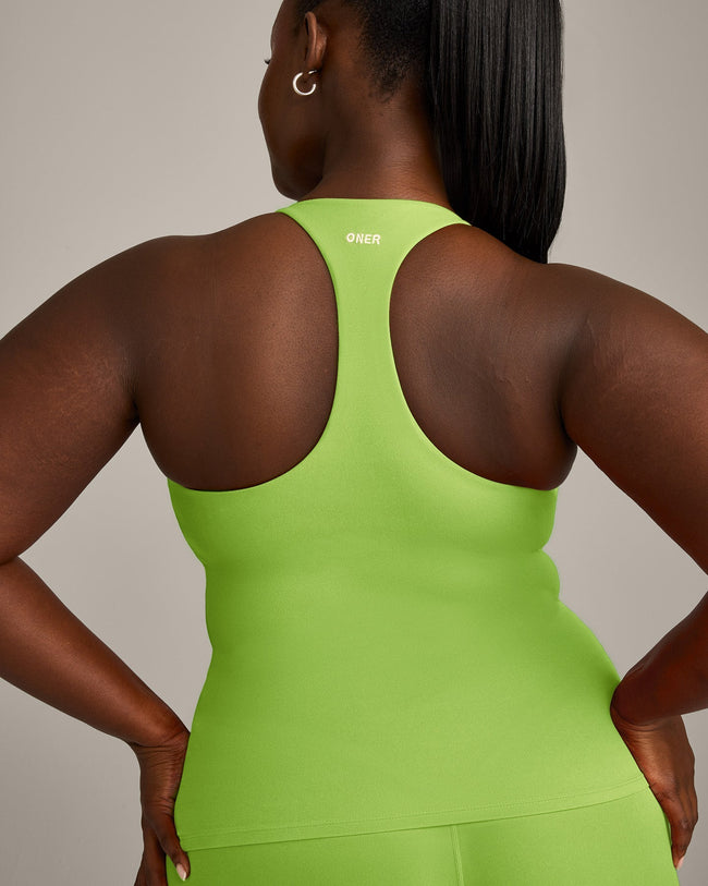 SoftMotion™ Racer Back Vest with Built in Bra Shelf with Grey Logo | Citrus Green