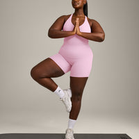 SoftMotion™ Racer Back Vest with Built in Bra Shelf with Grey Logo | Chalk Pink