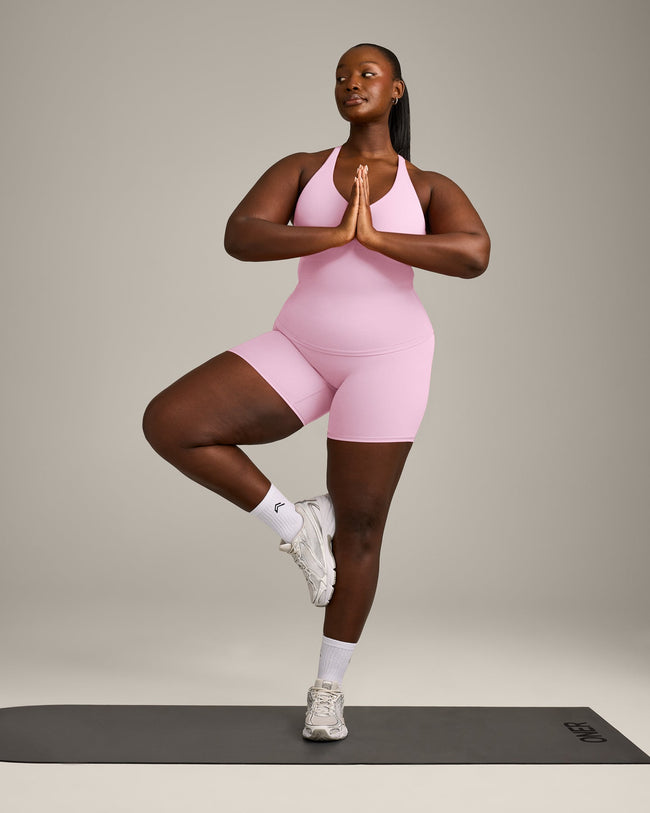 SoftMotion™ Racer Back Vest with Built in Bra Shelf with Grey Logo | Chalk Pink