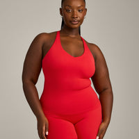 SoftMotion™ Racer Back Vest with Built in Bra Shelf with Grey Logo | Fiery Red