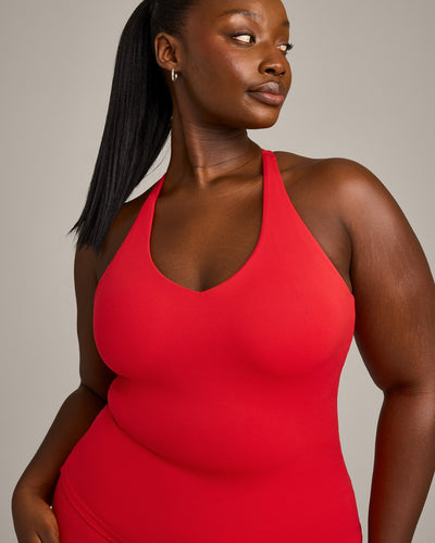 SoftMotion™ Racer Back Vest with Built in Bra Shelf with Grey Logo | Fiery Red