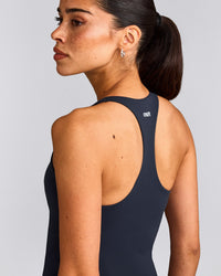 SoftMotion™ Racer Back Vest with Built in Bra Shelf with Grey Logo | True Blue