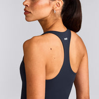 SoftMotion™ Racer Back Vest with Built in Bra Shelf with Grey Logo | True Blue