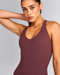 SoftMotion™ Racer Back Vest with Built in Bra Shelf with Grey Logo | Velvet Mocha