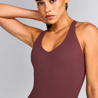 SoftMotion™ Racer Back Vest with Built in Bra Shelf with Grey Logo | Velvet Mocha