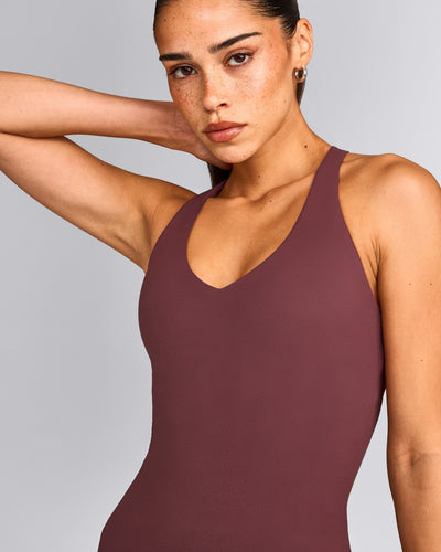 SoftMotion™ Racer Back Vest with Built in Bra Shelf with Grey Logo | Velvet Mocha