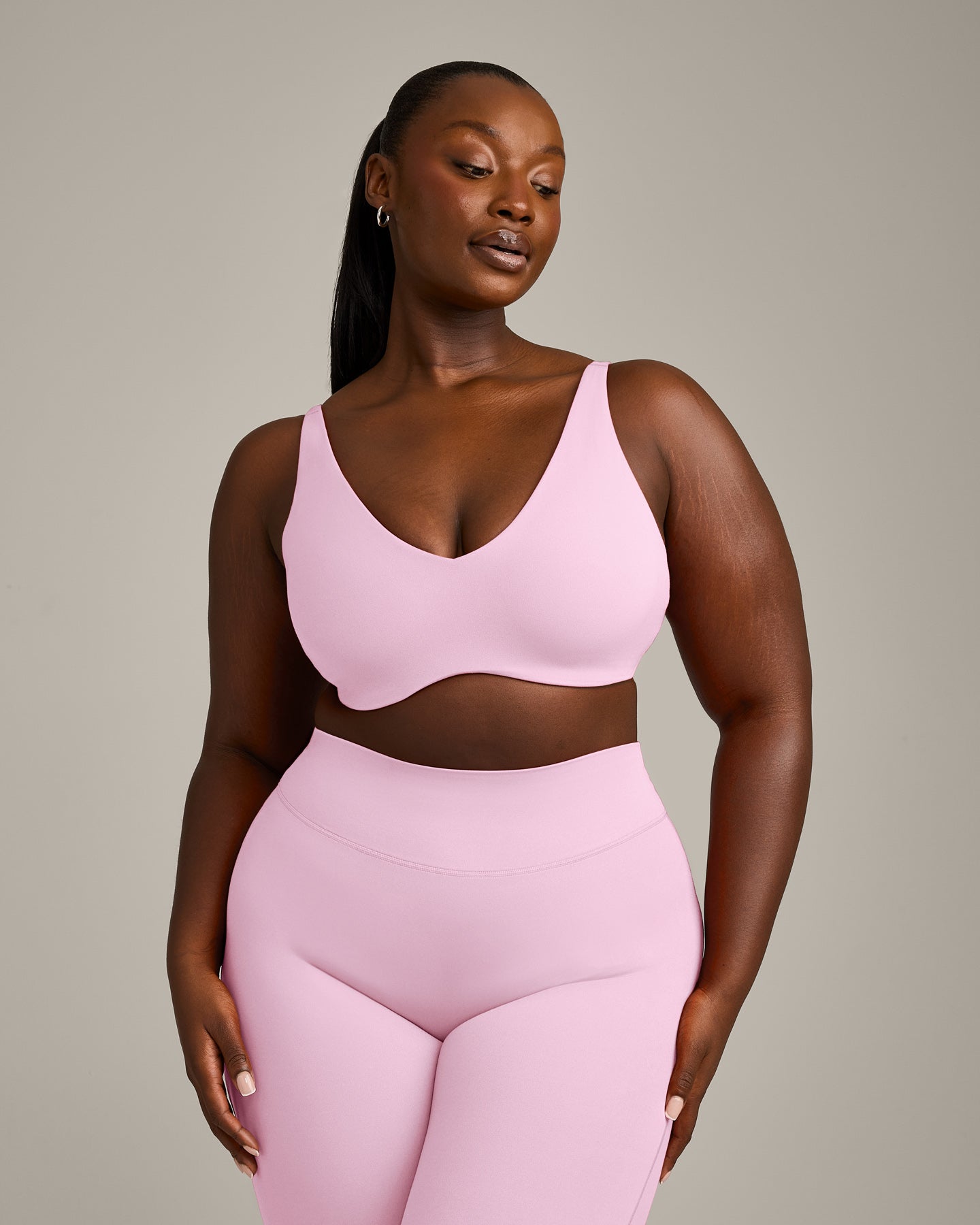 SoftMotion™ Scoop Back Bralette with Grey Logo | Chalk Pink
