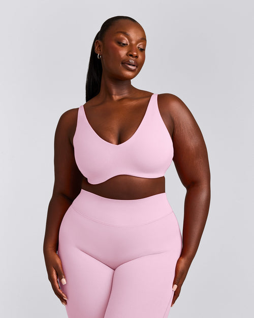 SoftMotion™ Scoop Back Bralette with Gray Logo | Chalk Pink