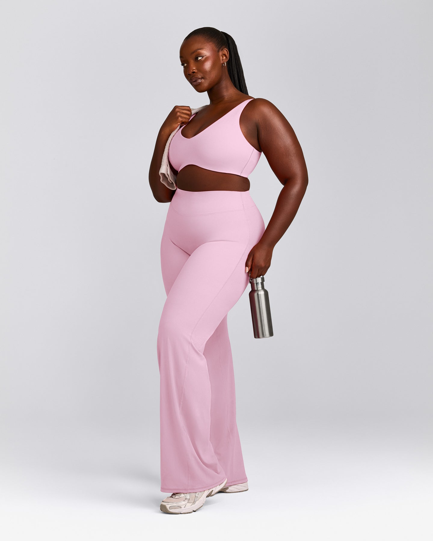 SoftMotion™ Scoop Back Bralette with Grey Logo | Chalk Pink