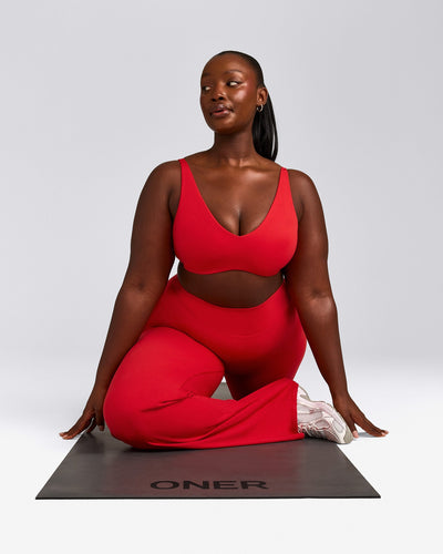 SoftMotion™ Scoop Back Bralette with Grey Logo | Fiery Red