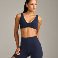 SoftMotion™ Scoop Back Bralette with Grey Logo | True Blue