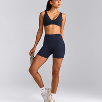 SoftMotion™ Scoop Back Bralette with Grey Logo | True Blue