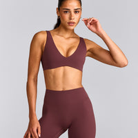 SoftMotion™ Scoop Back Bralette with Grey Logo | Velvet Mocha