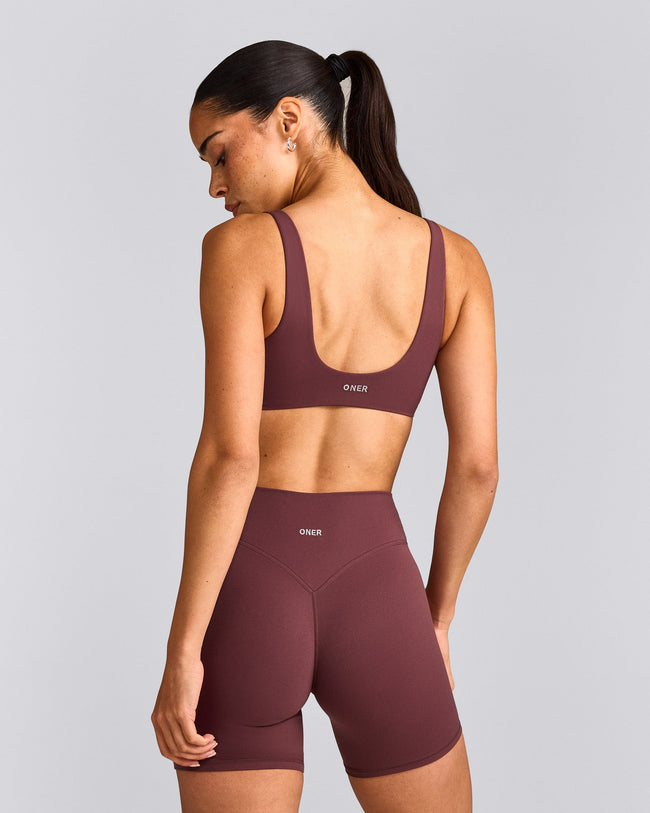 SoftMotion™ Scoop Back Bralette with Grey Logo | Velvet Mocha