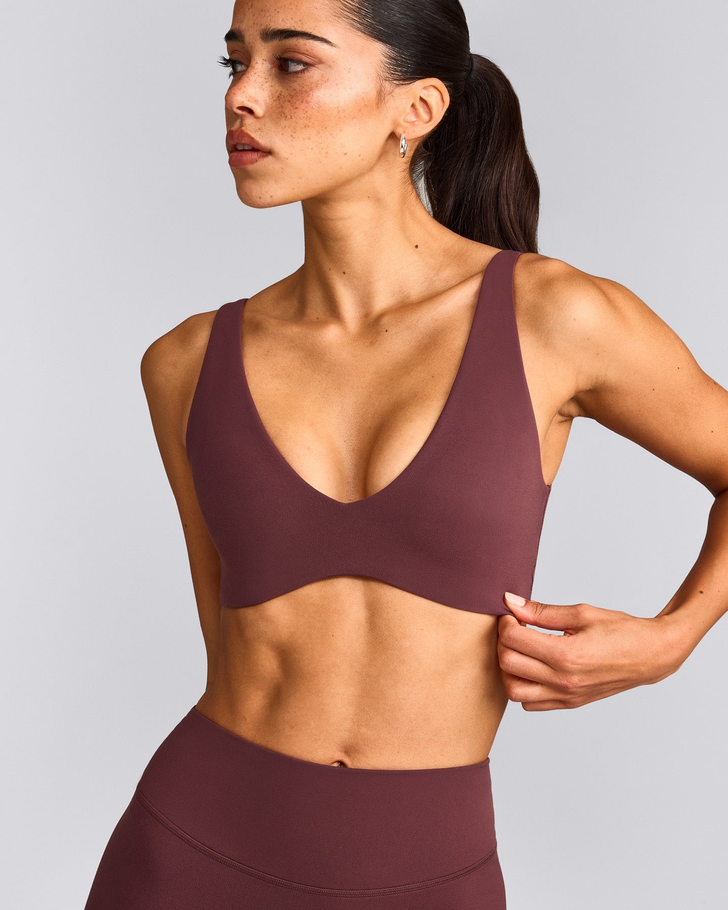 SoftMotion™ Scoop Back Bralette with Grey Logo | Velvet Mocha