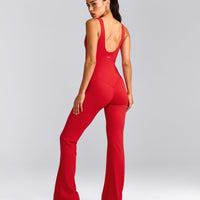 SoftMotion™ Scoop Back Flared All In One Long with Grey Logo | Fiery Red