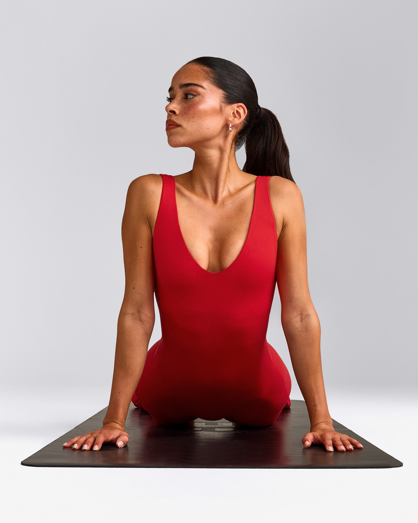 SoftMotion™ Scoop Back Flared All In One Long with Grey Logo | Fiery Red