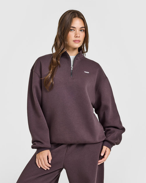 Oner Modal Foundations Oversized 1/4 Zip Sweatshirt | Umber Brown